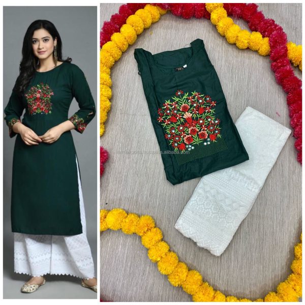 Trendy Latest Traditional Indian Sexy Cotton Embroidery Kurti Chikankari Palazzo